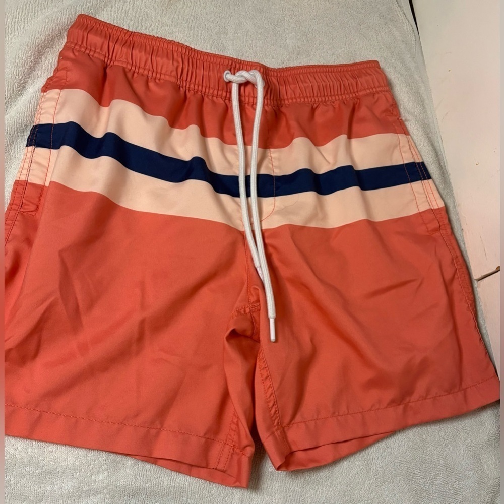 Amazon Essentials Men’s Quick Dry 7” Swim Trunks Peach/Blue Size Medium NWOT